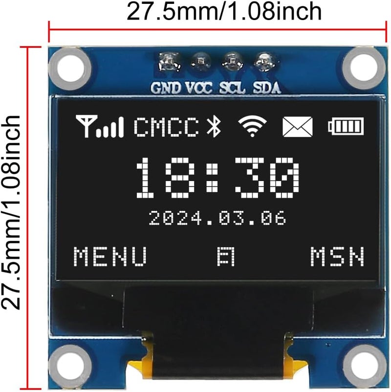 AiTrip 5PCS 0.96 Inch OLED I2C IIC Display Module 12864 128x64 Pixel SSD1306 Mini Self-Luminous OLED Screen Board Compatible with Arduino Raspberry Pi (White) - Image 5